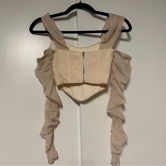 Oh Polly SHOW IT OFF MESH BARDOT CROP TOP IN SAND Size 0 - Picture 9 of 9